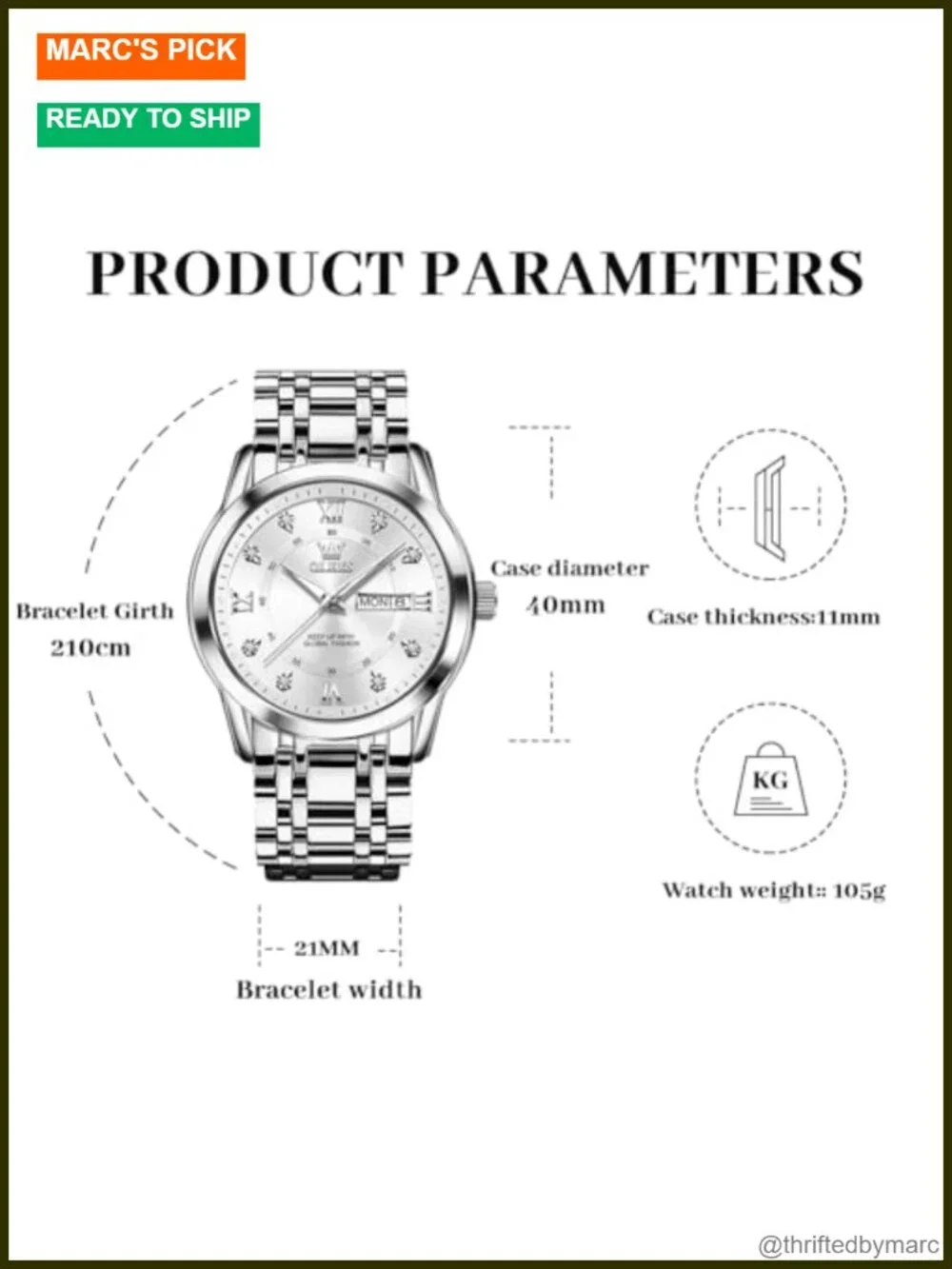 Business Diamond Easy Read Mens Wristwatch - Analog Luxury Stainless Steel